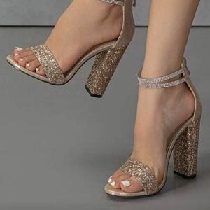 Gold Glitter Block Heels